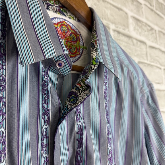 Robert Graham Designer Painters Flip Cuff Embroidered Dress Shirt Mens MEDIUM - Picture 3 of 8